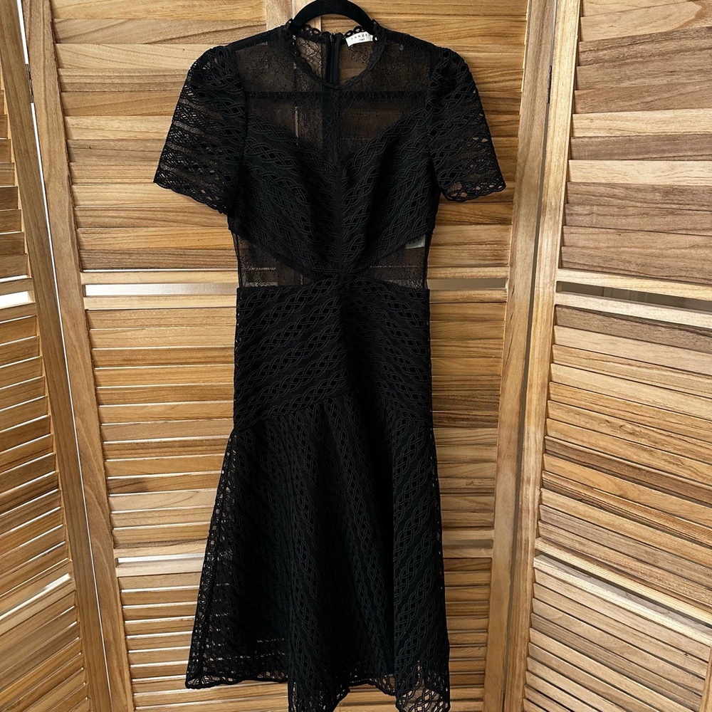 SANDRO Lanny Guipure Lace Midi Dress In Black - Picture 6 of 8